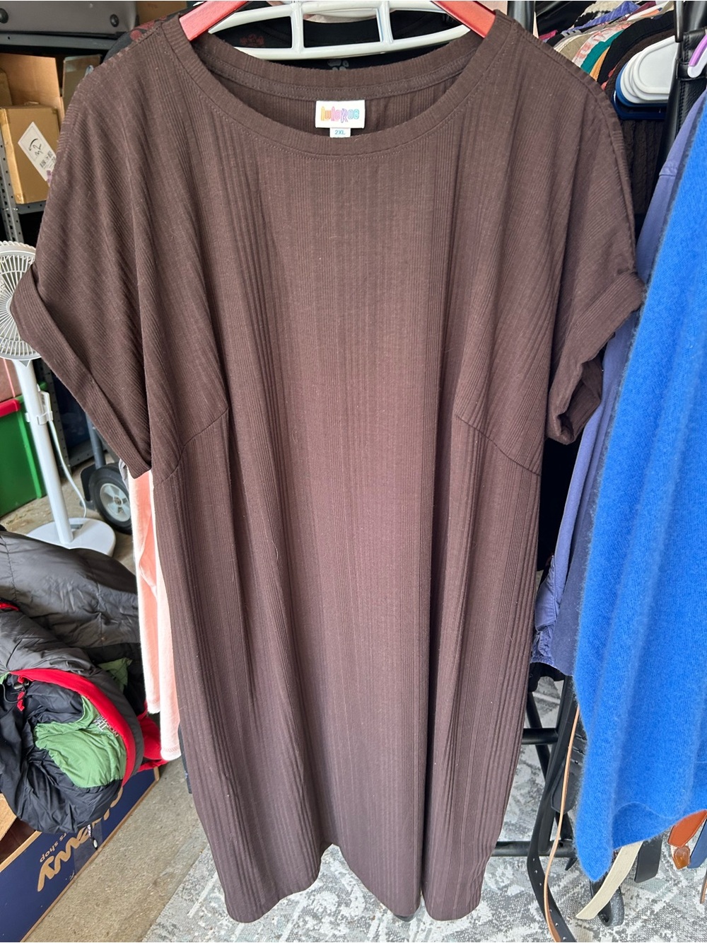 LuLaRoe 2X Chelsea Brown Ribbed Short-Sleeve Shift Dress